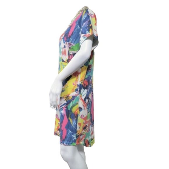 NWT Nally & Millie Short Sleeve Paint Print V-Neck Mini Dress S/M - Picture 4 of 7